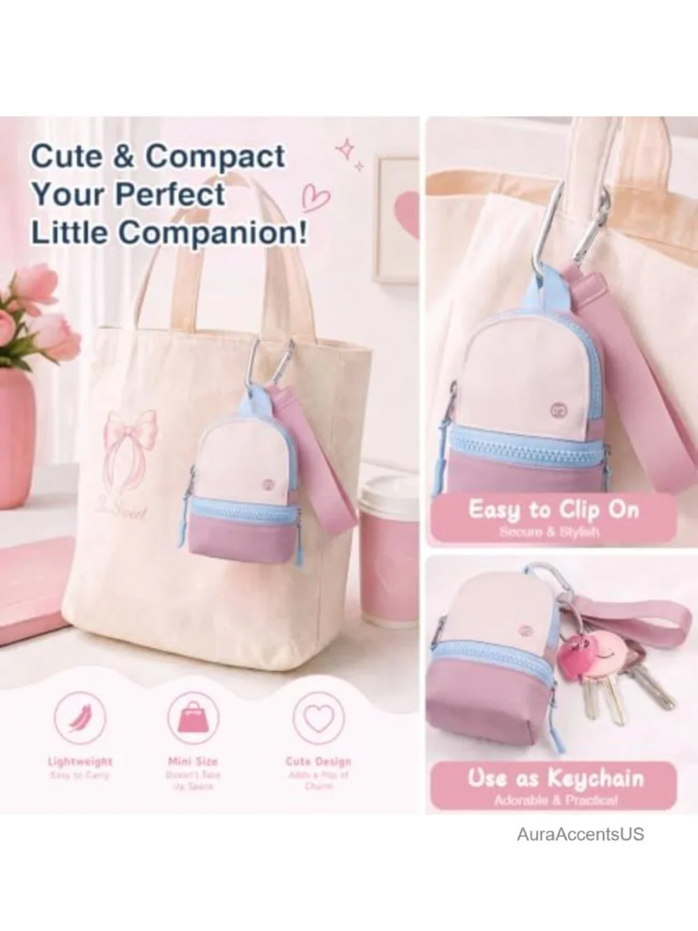 Mini Backpack Keychain Wristlet Pouch Coin Purse with RFID Card Slots for Women
